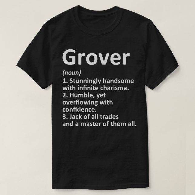Camiseta Nome Personalizado Definição do GROVER Nome Funny  (Frente do Design)