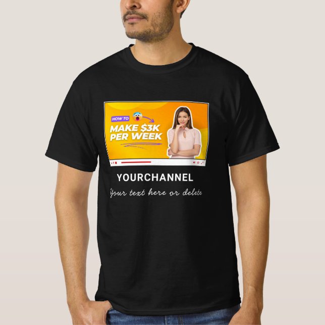 Camiseta Nome personalizado do canal do Youtube e adição de (Frente)