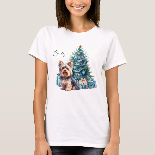 Camiseta Nome personalizado do cão Yorkie com árvore de Nat (Frente)