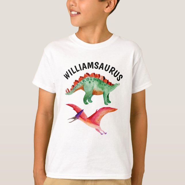 Camiseta Nome Personalizado do Dinossauro Funny Watercolor  (Frente)