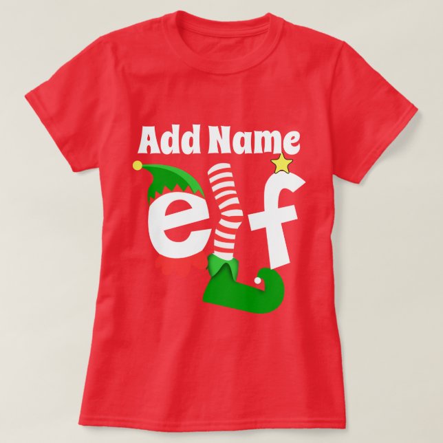 Camiseta Nome personalizado do duende do Natal (Frente do Design)