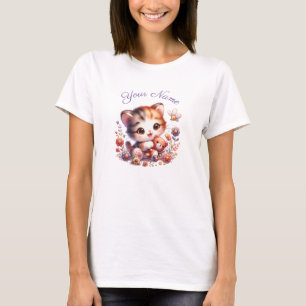 Camiseta Nome Personalizado do Kitten Reproduzindo Aquarela