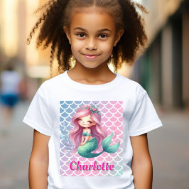 Camiseta Nome personalizado do padrão de Mermaid