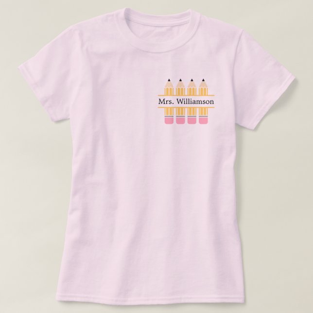 Camiseta Nome Personalizado do Professor Lápis Amarelo (Frente do Design)