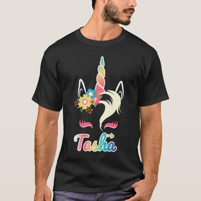 Camiseta Nome Personalizado do roupa do Rainbow Unicorn Tas (Frente)