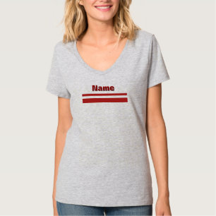Camiseta Nome Personalizado Faixa Vermelha Mulheres Cinza
