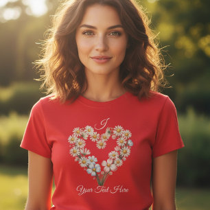 Camiseta Nome Personalizado Flor de Margarida Coração Dia d