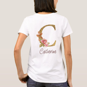Camiseta Nome Personalizado Folha de Ouro Rosa Cor-de-Rosa 