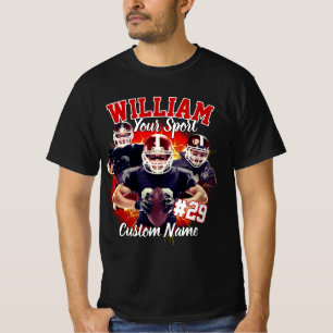 Camiseta Nome Personalizado Futebol Três Fotos Preto e Verm