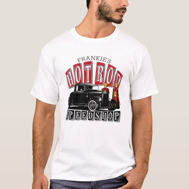 Camiseta Nome Personalizado Garagem de Estação de Gás Compr (Frente)