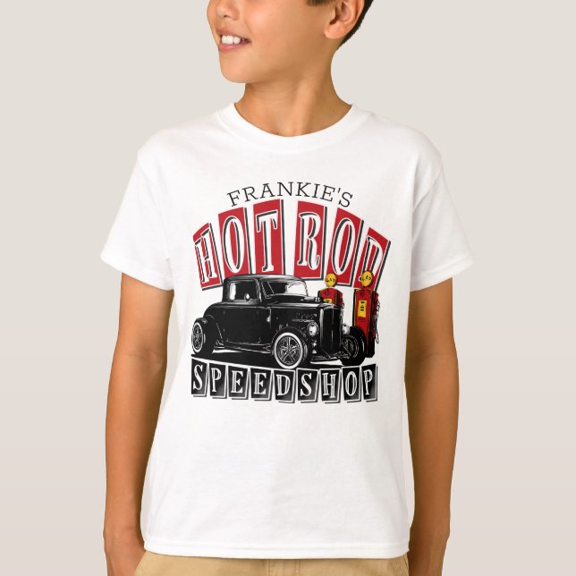 Camiseta Nome Personalizado Garagem de Estação de Gás Compr (Frente)