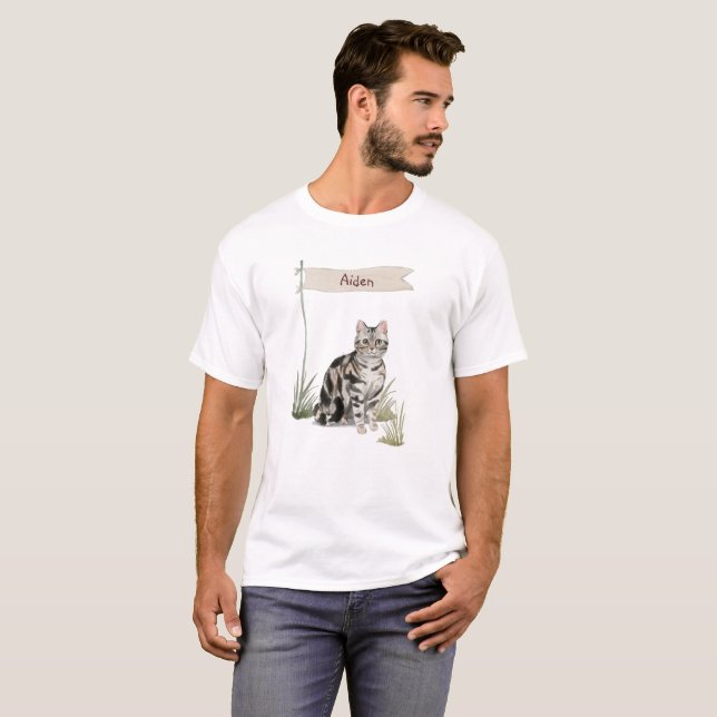Camiseta Nome Personalizado Gato de Pet de Cabelo Curto Ame (Frente Completa)