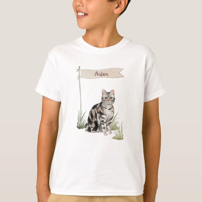 Camiseta Nome Personalizado Gato de Pet de Cabelo Curto Ame (Frente)