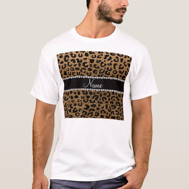 Camiseta Nome personalizado glitter impressão cheetah (Frente)