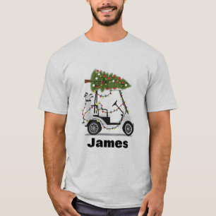 Camiseta Nome Personalizado Golfer Natal Carrinho de Golfe
