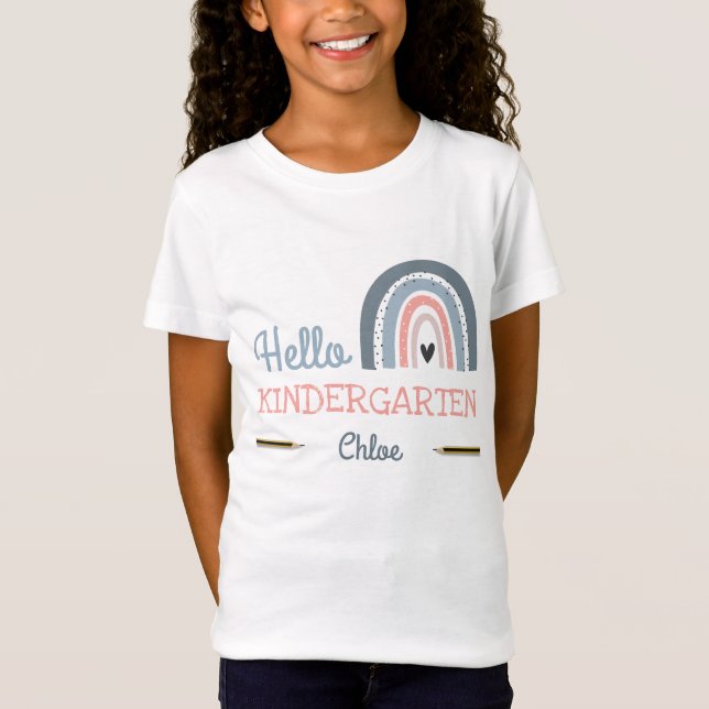 Camiseta Nome personalizado Hello Kindergarten primeiro dia (Frente)