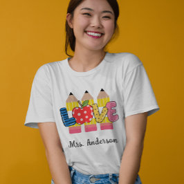 Camiseta Nome Personalizado Lápis De Amor Professor Pré-Esc