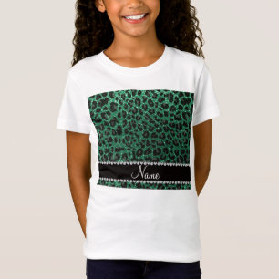 Camiseta Nome personalizado mint verde brilho leopardo