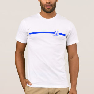 Camiseta Nome personalizado   monograma, linha azul fina, b
