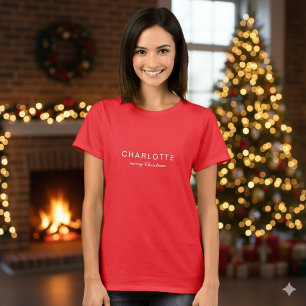 Camiseta Nome Personalizado Natal Alegre Feliz Mulheres