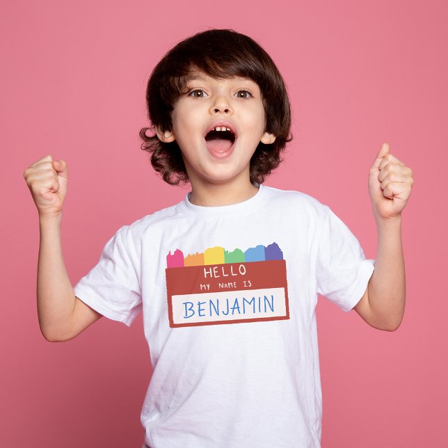 Camiseta Nome Personalizado Olá Meu Nome Primeiro Dia da Es (Custom Name Hello My Name First Day of School T-Shirt)