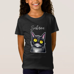 Camiseta Nome Personalizado Olhos Amarelos Gatos Pretos