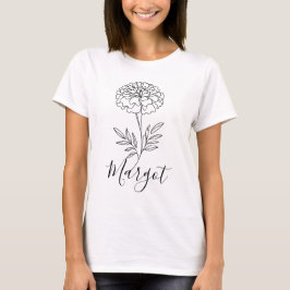 Camiseta Nome Personalizado Outubro Marigold Birth Flower