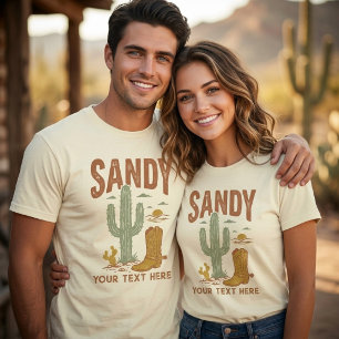 Camiseta Nome Personalizado Retro Faroeste Cacto Caubói