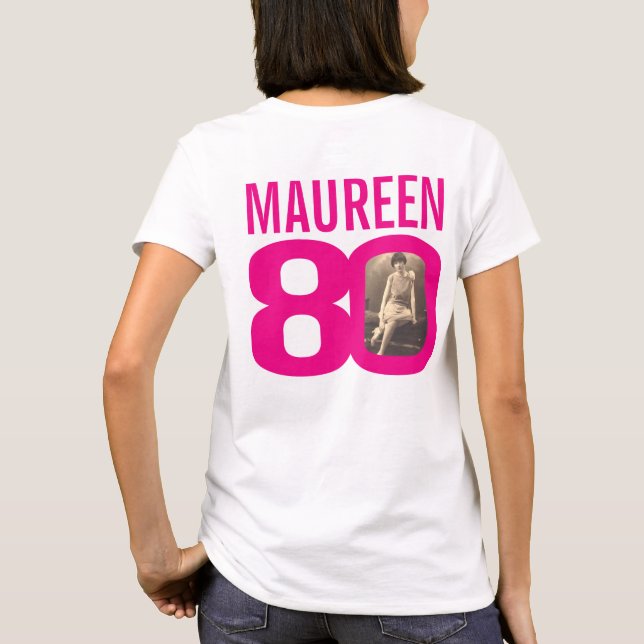 Camiseta Nome personalizado rosa de 80 de aniversário e mod (Verso)