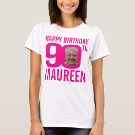 Camiseta Nome personalizado rosa de 90 de aniversário e mod