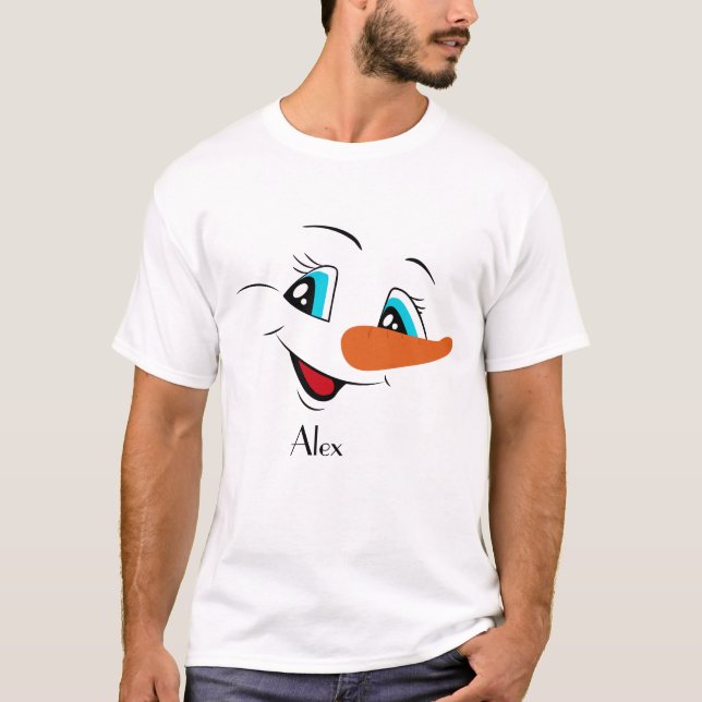 Camiseta Nome Personalizado Rosto de Snowman de Natal (Frente)