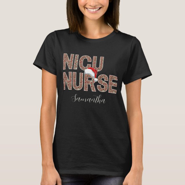 Camiseta Nome Personalizado Santa Hat NICU Enfermeira Natal (Frente)