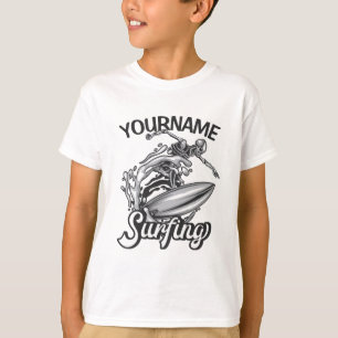 Camiseta Nome personalizado Surfer Big Wave Skeleton surfin