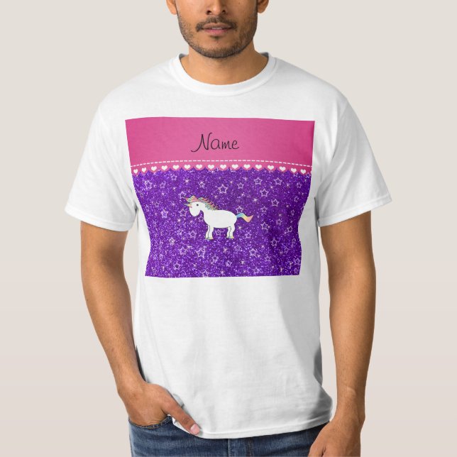 Camiseta Nome personalizado unicorn índigo roxo estrelas de (Frente)