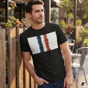 Camiseta Nome Personalizado Vermelho e Azul Listra Aquarela