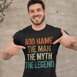 Camiseta Nome Personalizado Vintage O Homem Mito Legenda<br><div class="desc">Nome Personalizado Vintage O Homem Mito Legenda. Agarre este engraçado ditado,  personalizado,  design,  no tema de vintage com cores retrógradas agora,  e faça dele um presente perfeito para seu familiar,  amigo ou colega de trabalho,  para vestir nos feriados ou em qualquer atividade diária.</div>