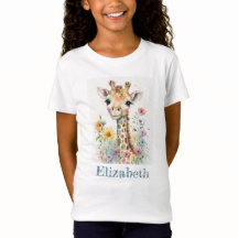 Nome personalizado Watercolor Giraffe T-shirt