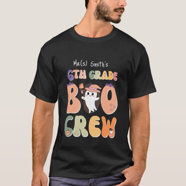 Camiseta Nome preto do professor do Boo Crew Halloween para (Frente)