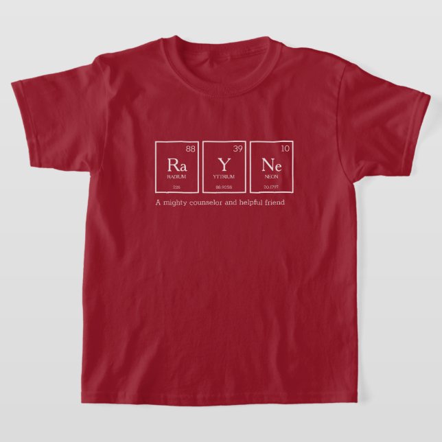 Camiseta Nome Rayne significa química de elementos mesas  (Postura )