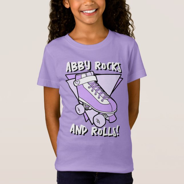 Camiseta Nome Rocks and Rolls Pastel Purple Roller Skate (Frente)
