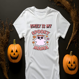 Camiseta Nome Rosa Retro Ghost Spooky Mama Halloween