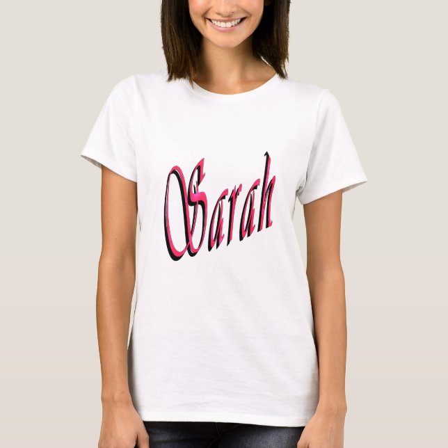 Camiseta Nome Sarah em Vermelho e Rosa, (Frente)