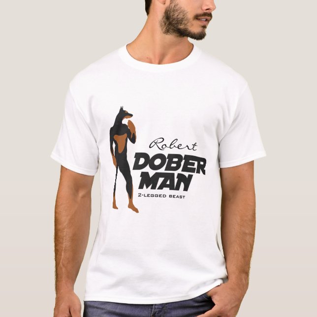 Camiseta Nomeie seu t-shirt do super-herói do DoberMan (Frente)