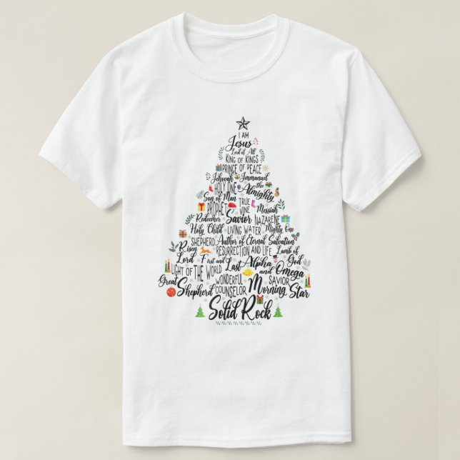 Camiseta Nomes da família de Jesus Árvore de Natal (Frente do Design)