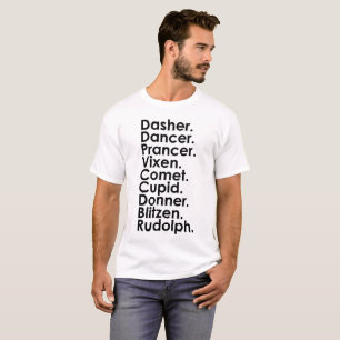 Camiseta Nomes da rena do papai noel