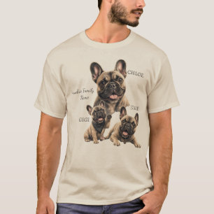 Camiseta Nomes de Família de Bulldog Francês Personalizados