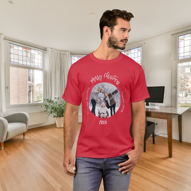 Camiseta Nomes de fotos da família branca e vermelha de Nat (Criador carregado)