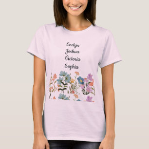 Camiseta Nomes de netos personalizados flores silvestres