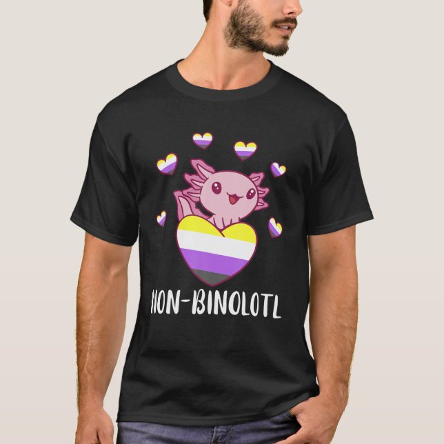 Camiseta Non Binary Axolotl Heart LGBT Nonbinary Flag Gende (Frente)