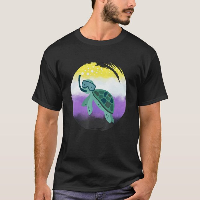 Camiseta Non Binary Flag Turtle Sunglasses   LGBT Nonbinary (Frente)